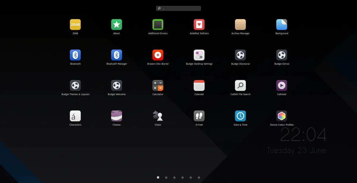 App menu launcher displaying various applications in a grid view.