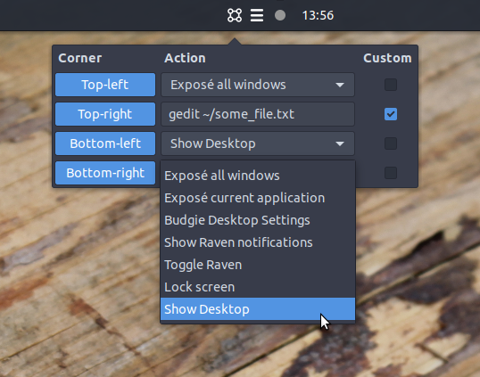 Hotcorners Applet Actions