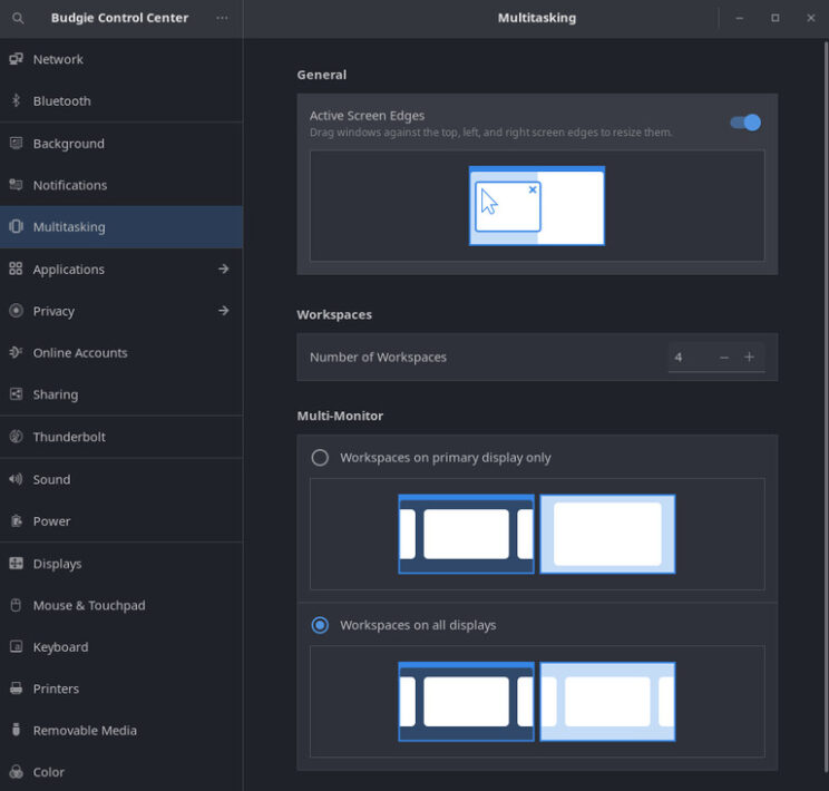 This image shows Budgie Control Center